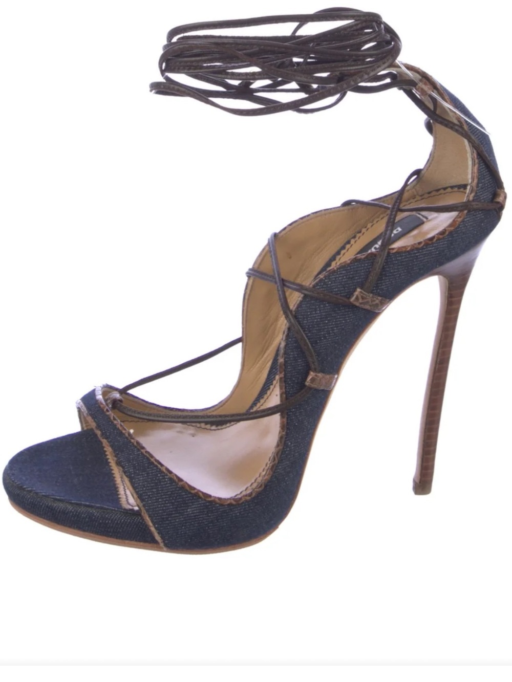 Dsquared2 Lace-Up Denim Riri High Heel Sandals - Navy size 37